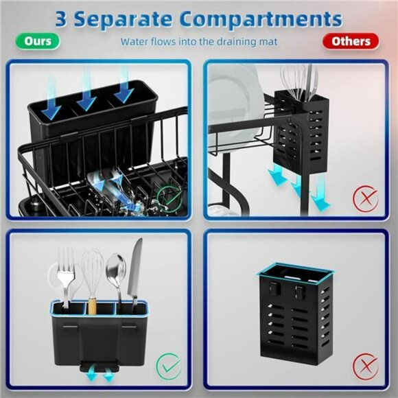 Space Saving Dish Drying Rack with Drainboard Utensil Holder for Kitchen Counter - Picture 5 of 7